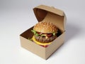 Fast Food Cheese Burger with Beef Delicious Packaged in a Practical Box Royalty Free Stock Photo