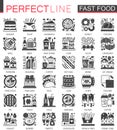 Fast food classic black mini concept symbols. Modern icon pictogram vector illustrations set. Royalty Free Stock Photo