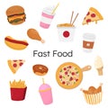 Fast food collection on white background