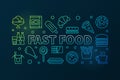 Fast food colored horizontal banner. Vector outline illustration