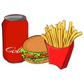 Fast food colorful icons collection. Vector cartoon flat style illustration isolated on white. Royalty Free Stock Photo