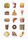 Fast food colorful icons set. Flat design. Royalty Free Stock Photo