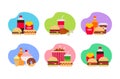 Fast food combo meal set on white background flat illustration