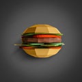 Fast food concept. Burger from cardboard on black background. Ca