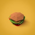 Fast food concept. Burger from cardboard on yellow background. C