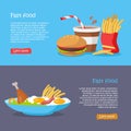 Fast Food Concept Flat Style Vector Web Banners Royalty Free Stock Photo