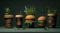 fast food containers inspired by nature, using organic shapes and textures