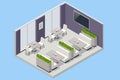 Fast Food Court. Isometric Sushi, Coffee, Ice Cream, Burgers, Salad and Pizza Place, Cafeteria, Restaurant Interior