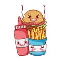 Fast food cute french fries burger and tomato sauce cartoon