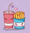 Fast food cute french fries and plastic cup soda straw love cartoon