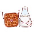 Fast food cute waffle and milk bottle cartoon character