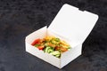 Fast food delivery.Greek souvlaki,salad and gyros take away menu from fastfood restaurant served in recyclable paper Royalty Free Stock Photo