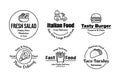 Fast food delivery linear badge monochrome promo label with place for text collection vector