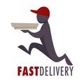 Fast food delivery service isolated icon man in cap carrying pizza Royalty Free Stock Photo