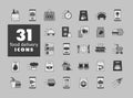 Fast food delivery vector grayscale icons set