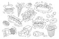 Fast food doodle set line menu tasty lunch vector Royalty Free Stock Photo