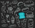 Fast Food Doodles Hand Drawn Sketchy Vector Symbols Royalty Free Stock Photo