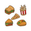 Fastfood doodles with hand drawn vector illustration Royalty Free Stock Photo