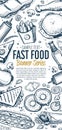 Fast food doodles vertical banner menu Royalty Free Stock Photo