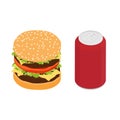 Fast food double burger and drink vector