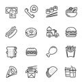 Fast food and drinks vector linear icons set Royalty Free Stock Photo