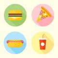Fast food flat design round icons with long shadow Royalty Free Stock Photo