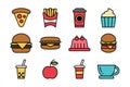 fast food flat icon set on background Royalty Free Stock Photo