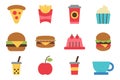fast food flat icon set on background Royalty Free Stock Photo