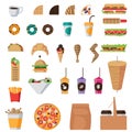 Fast food flat icons set isolated Royalty Free Stock Photo