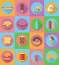 Fast food flat icons with the shadow vector illustration Royalty Free Stock Photo