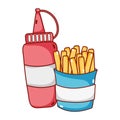 Fast food french fries and bottle sauce cartoon isolated icon