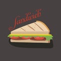 Fast food. Fresh white bread sandwich, tomato salad, cheese and meat.