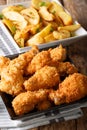 Fast food: fried chicken wings in breadcrumbs and potato close-up. vertical Royalty Free Stock Photo