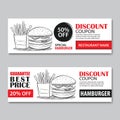 Fast food gift voucher and coupon sale discount template flat de