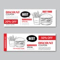 Fast food gift voucher and coupon sale discount template flat de