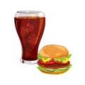 Fast food, hamburger, cola with ice