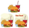 Fast Food Hamburger Drink And French Fries Cartoon Drawing Simple Design. Collection Royalty Free Stock Photo