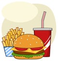 Fast Food Hamburger Drink And French Fries Cartoon Drawing Simple Design.