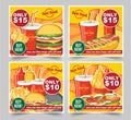 Fast food hamburger, Fast food meals banners tasty set fast food vector Royalty Free Stock Photo
