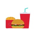 Fast food. Hamburger, french fries and drink. Isolated on white background. Vector illustration Royalty Free Stock Photo