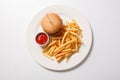 Fast food hamburger and french fries on a white plate Royalty Free Stock Photo