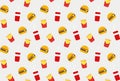 Fast food hamburger, fries and drink pattern background