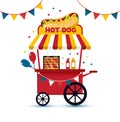 Fast food hot dog cart and street hot dog cart. Hot dog cart street food market, hot dog cart stand vendor service Royalty Free Stock Photo