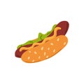 Fast food. Hot dog cartoon illustration. Vector hotdog hand drawn illustration.