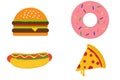 Fast food hot dog donut pizza hamburger burger, Illustration, drawing