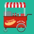 Fast food hot dog and street hotdog cart with awning Royalty Free Stock Photo