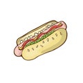 Fast food hotdog icon vector cartoon handdrawn