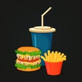 Grilled chicken burger, small box of french fries and soft drink. Royalty Free Stock Photo