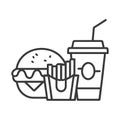 Fast food icon. Hamburger, french fries and soft drink glass, Symbols of street food Royalty Free Stock Photo