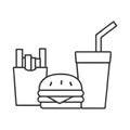 Fast food icon. Hamburger, french fries and soft drink glass, Symbols of street food Royalty Free Stock Photo